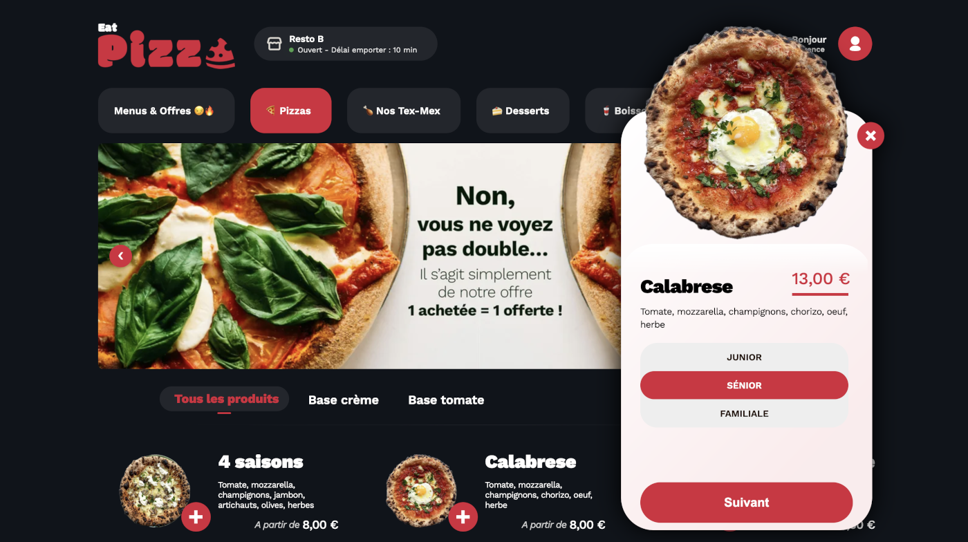 Site e-commerce pour restaurant