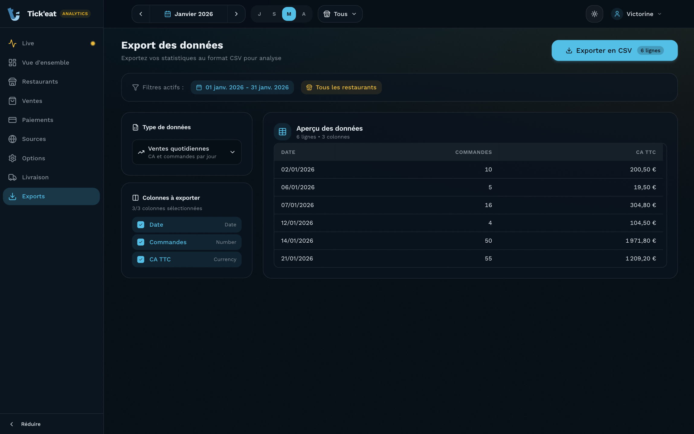 Export comptable statistiques
