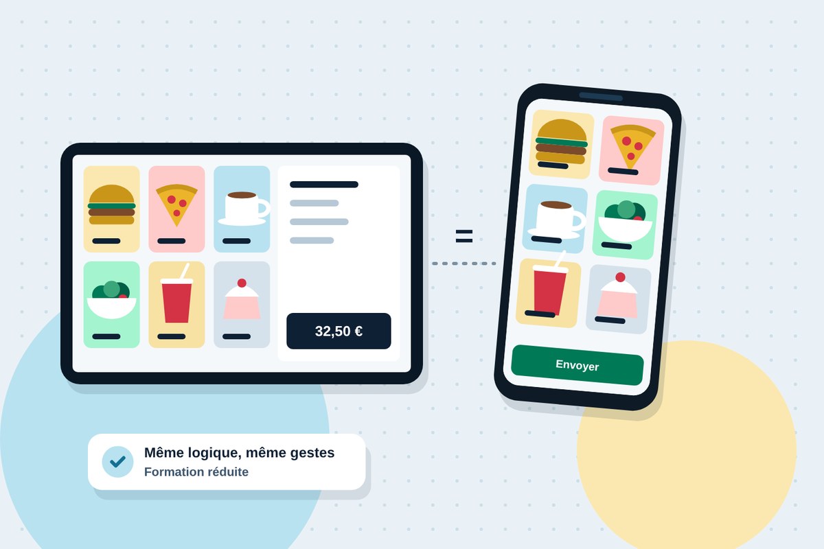 La même interface sur le téléphone du serveur et sur la caisse principale