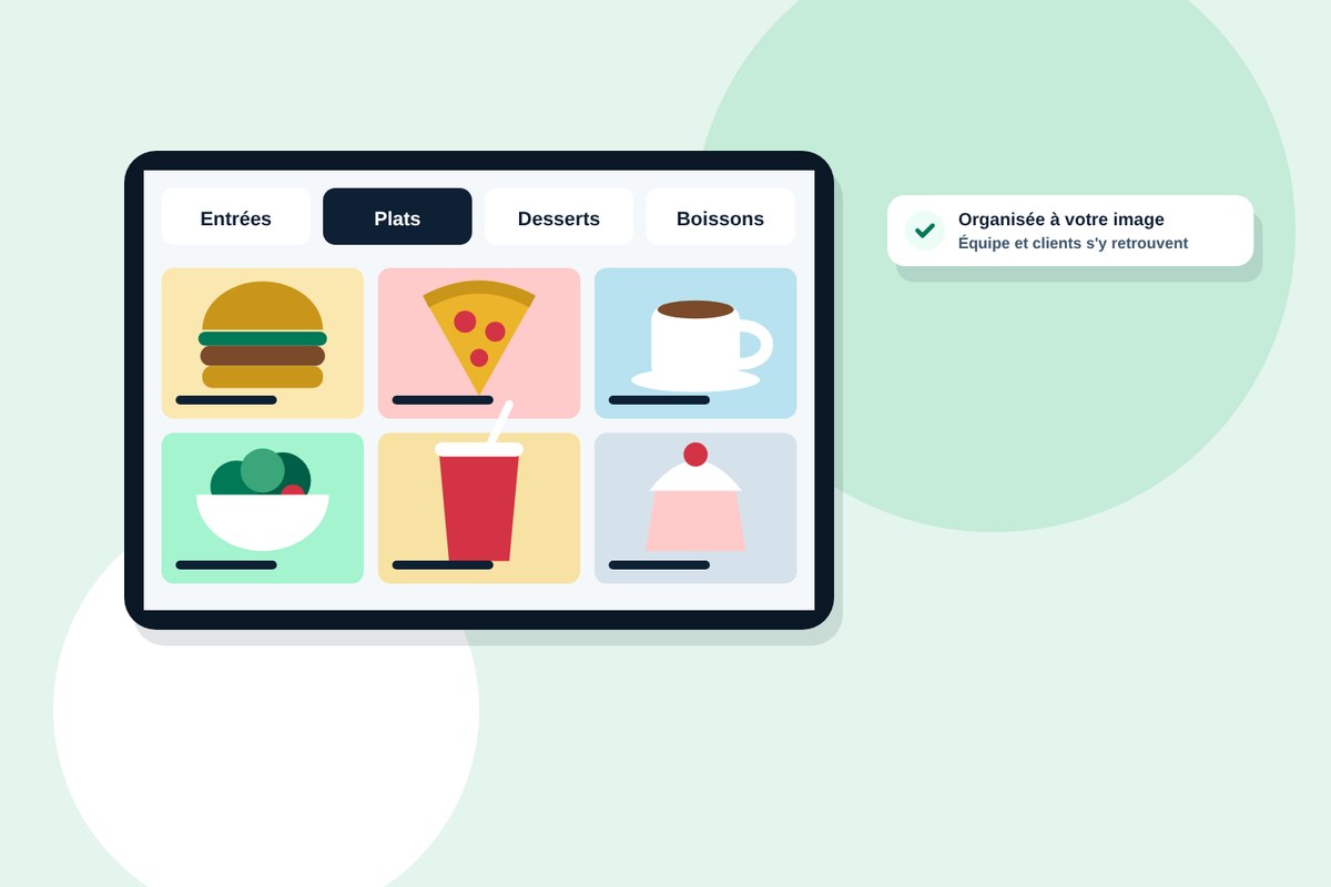 Une carte organisée par catégories : entrées, plats, desserts et boissons
