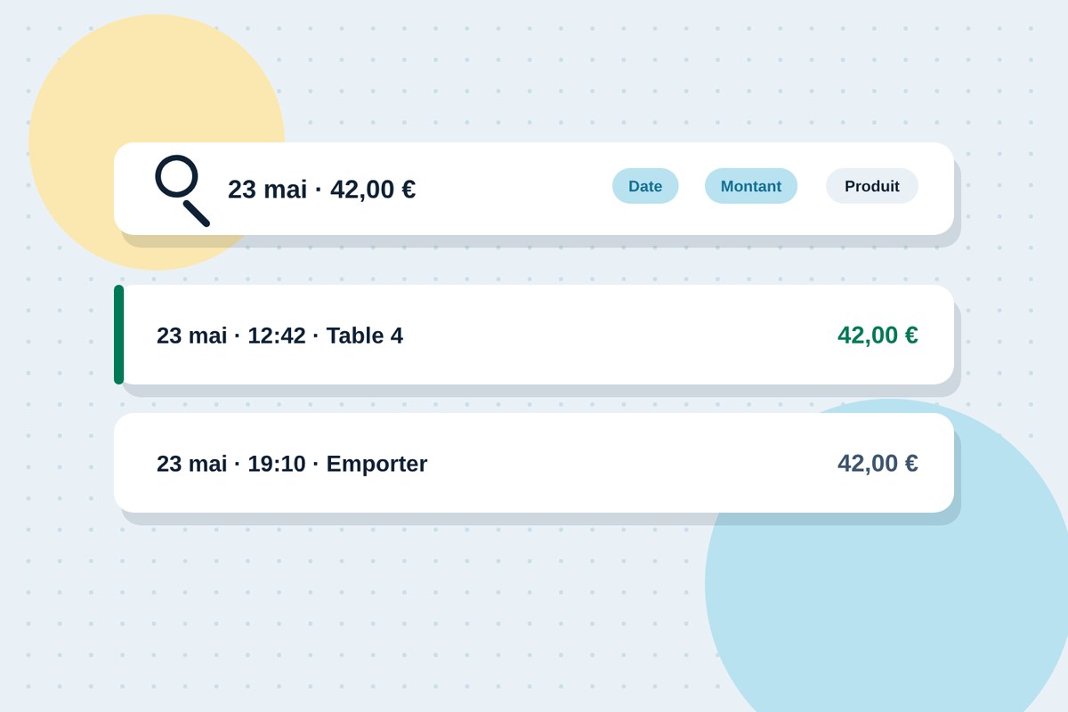 Une barre de recherche retrouve une commande par date, montant ou produit