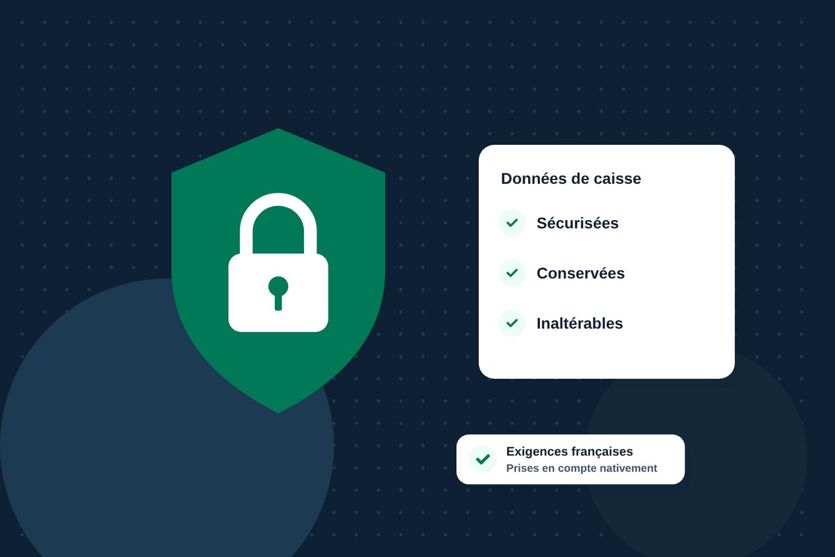 Un bouclier et un cadenas symbolisent la sécurisation et la conservation des données d'encaissement
