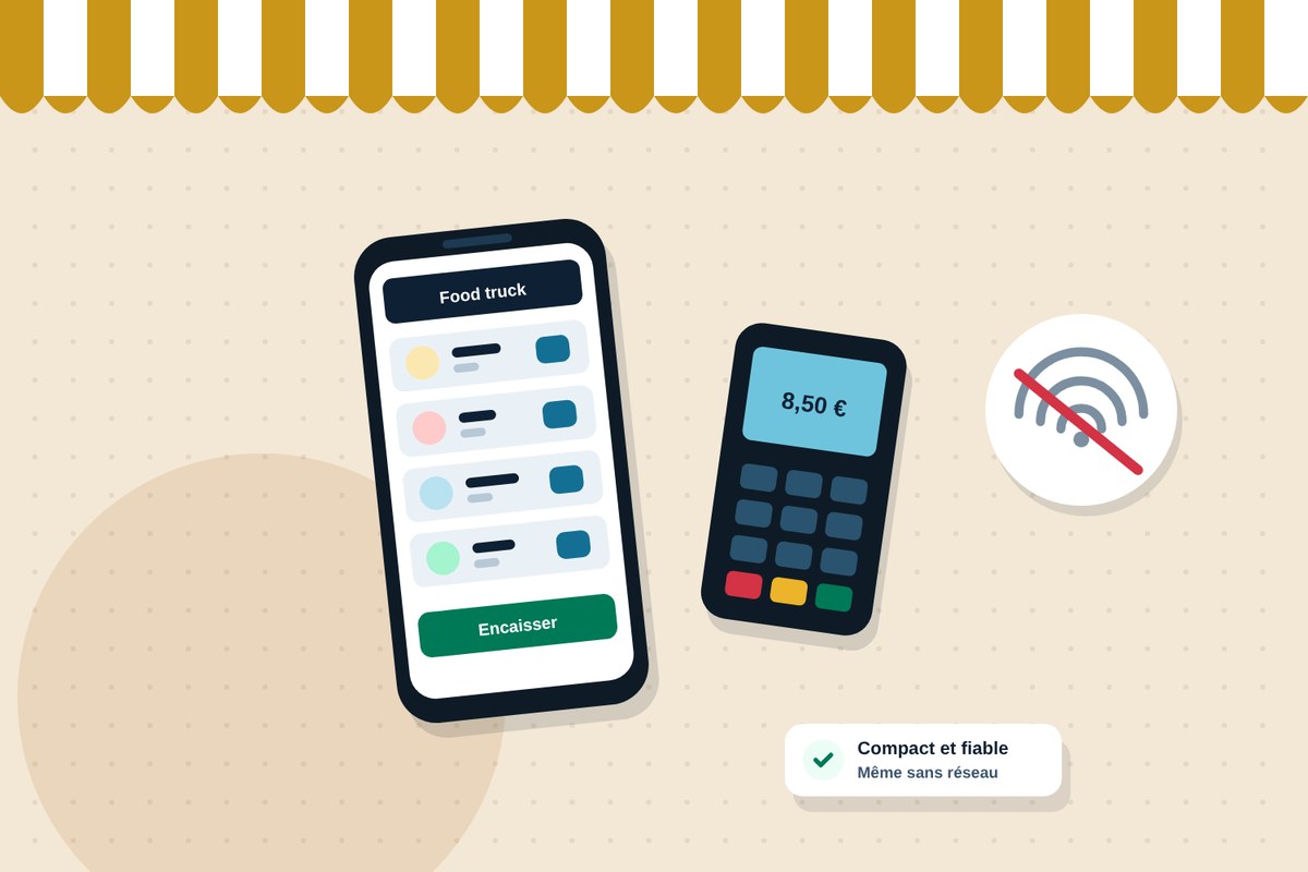 Un équipement compact pour food truck : téléphone, petit terminal de paiement, utilisable sans connexion stable