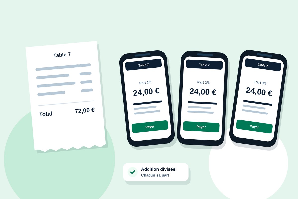 Au moment de payer à table, chaque convive règle sa part sur son téléphone