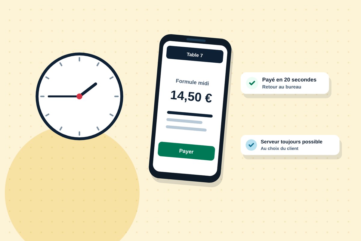 Pendant la pause déjeuner, le client paie depuis son téléphone sans attendre l'addition