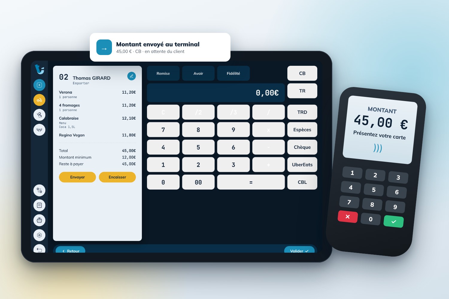 Montant de l'encaissement transmis automatiquement de la caisse au terminal de paiement