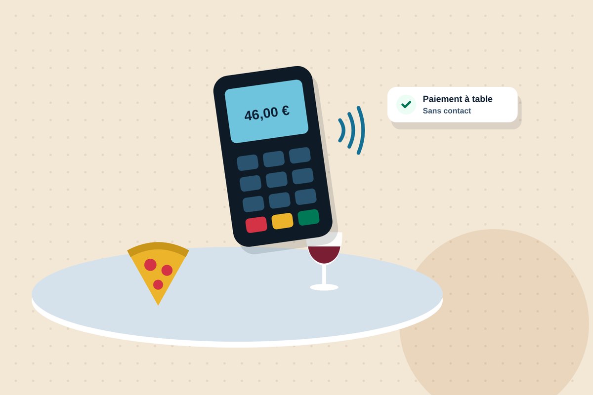 Le terminal de paiement apporté à table pour un règlement sans contact