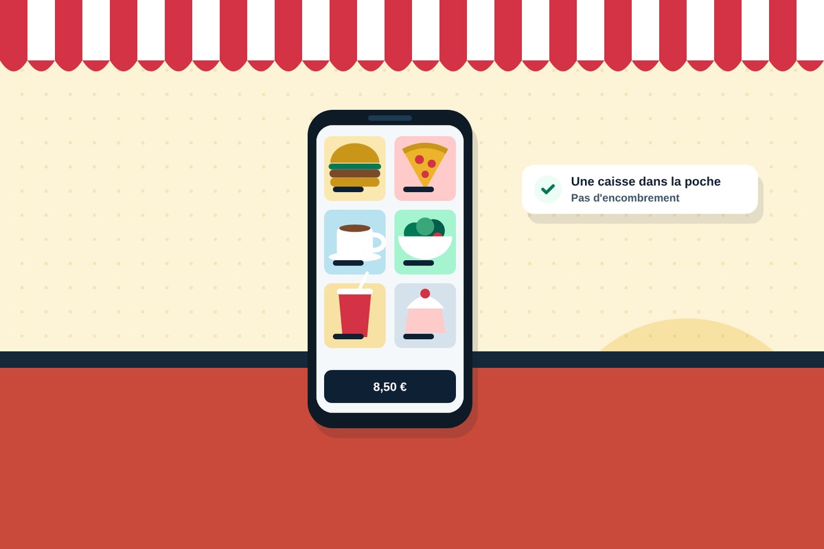 Dans un food truck, la caisse tient sur un smartphone posé au comptoir