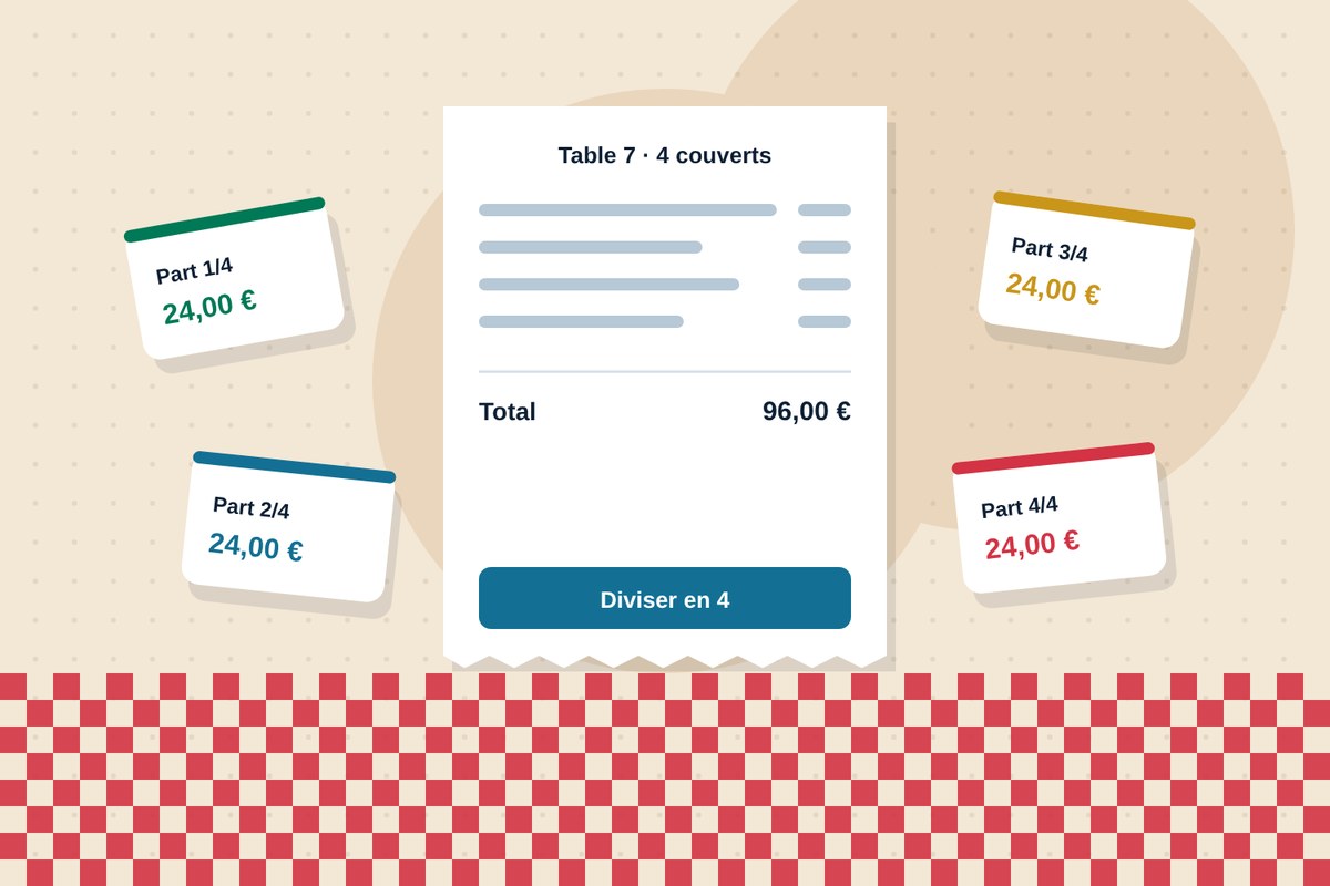 Dans un bouchon lyonnais, une grande tablée partage l'addition : la caisse la divise en parts égales