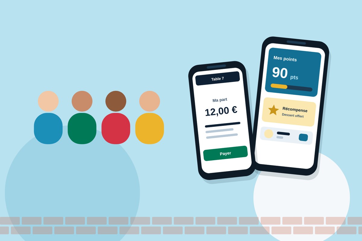 Une clientèle jeune commande en ligne, paie à table et utilise l'application de fidélité
