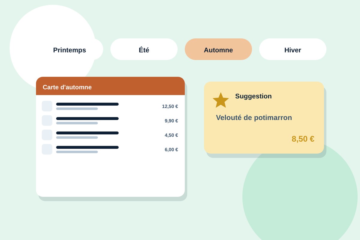 La carte du restaurant modifiée au fil des saisons, avec ses suggestions du jour