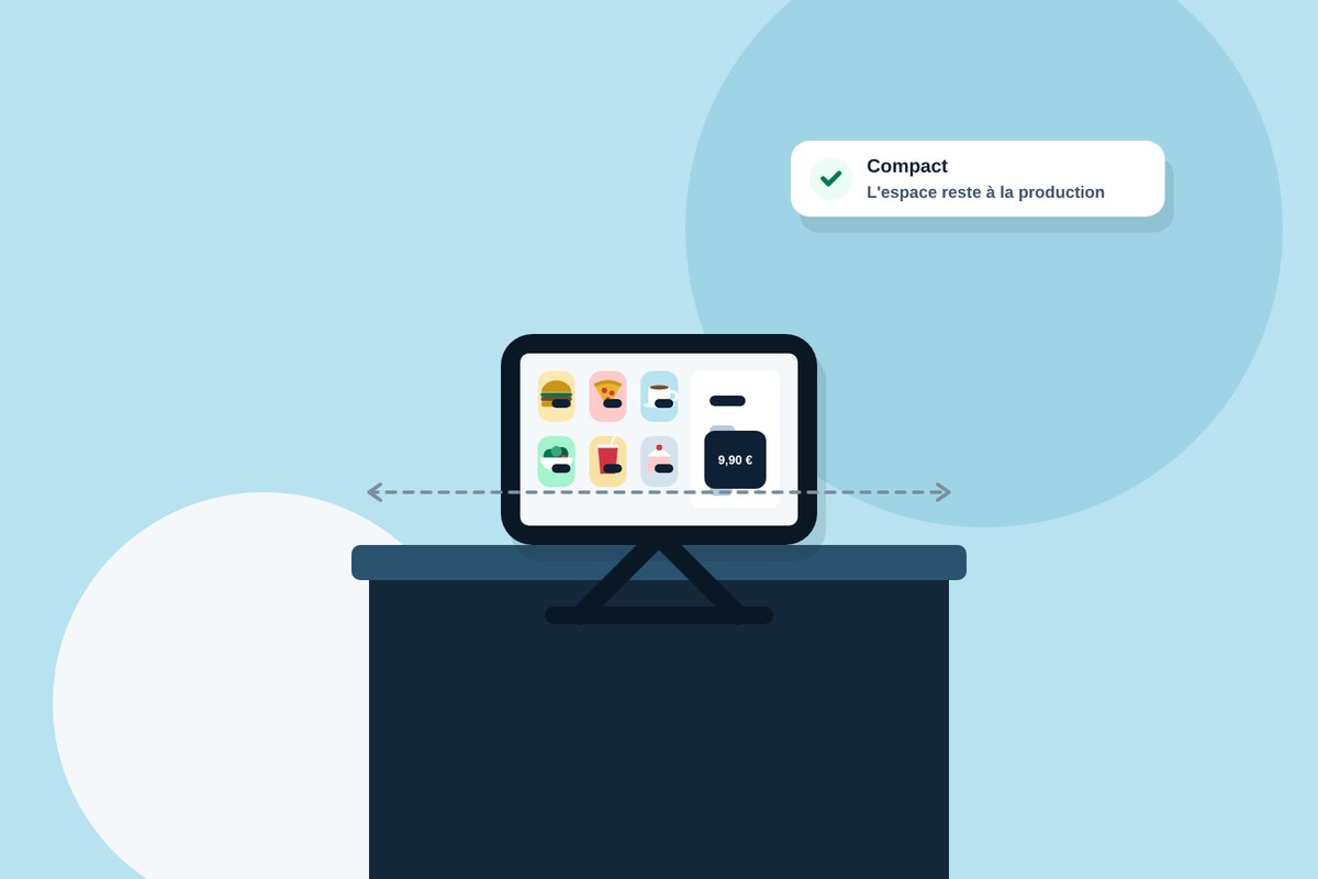 Une tablette compacte sur un comptoir étroit de corner en centre commercial