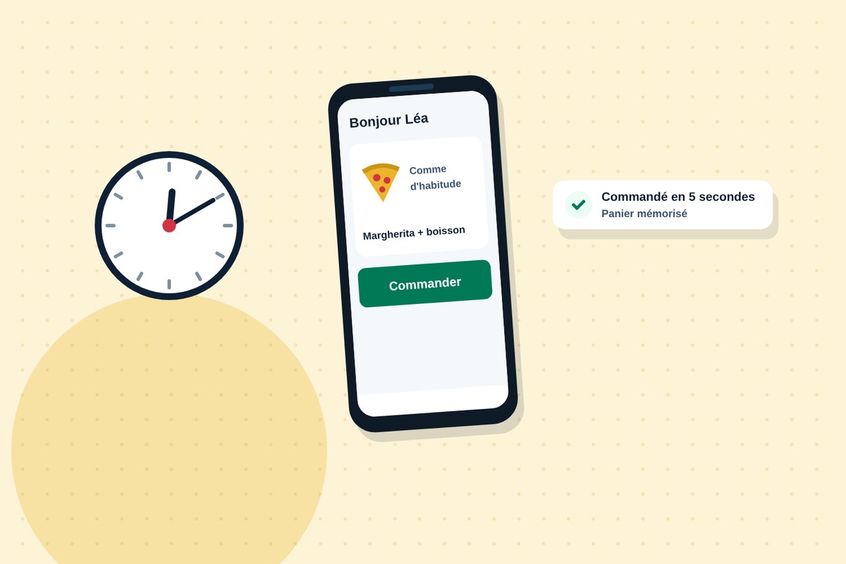 Un client régulier recommande sa commande habituelle en un seul geste